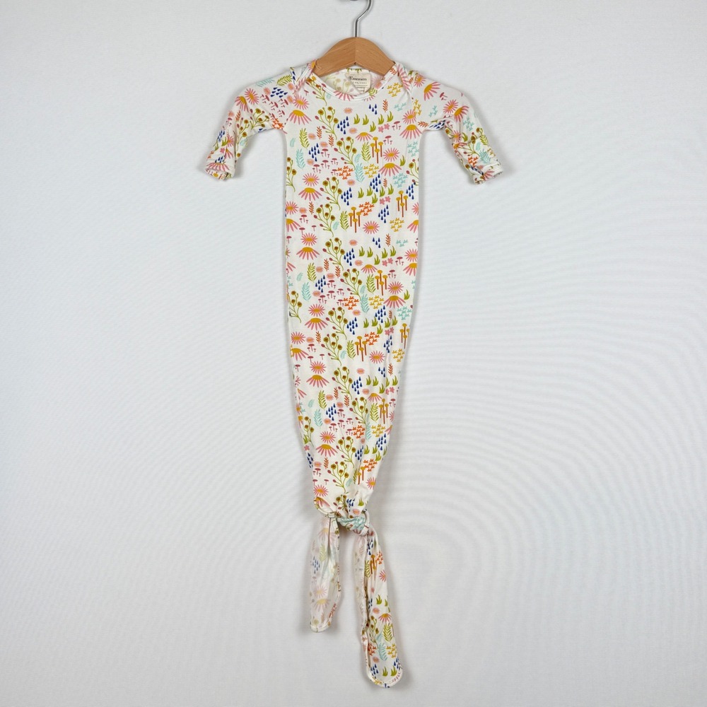 Emerson and Friends Infant One Size Knotted Gown White Floral‎ Mushroom Bamboo